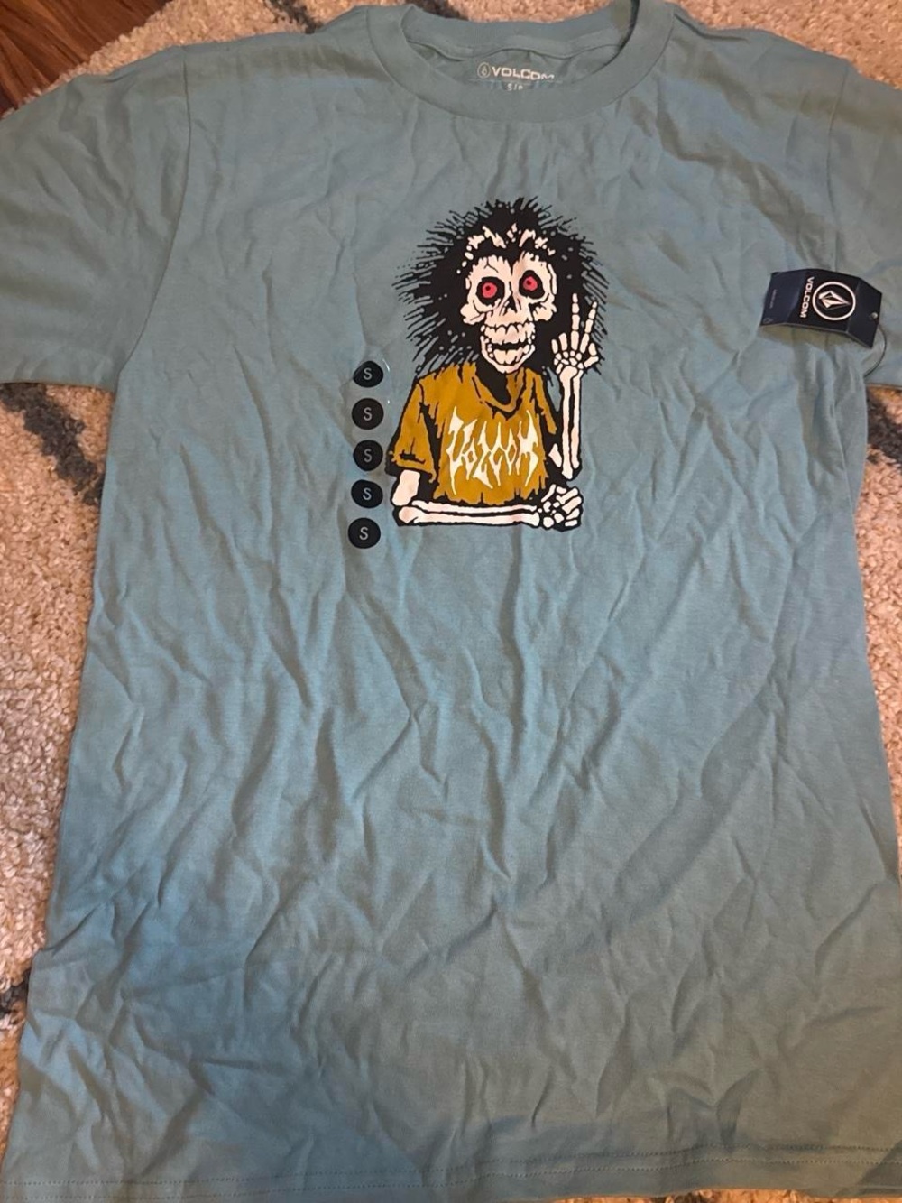 Volcom Men’s Seafoam Green Short Sleeve Skull Graphic Tee